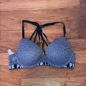 pink bra with halter back and clips in front